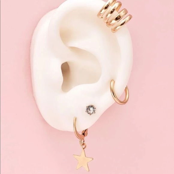 Gypsy Star Drop & Cuff gold earrings set 6 pcs - Picture 2 of 4